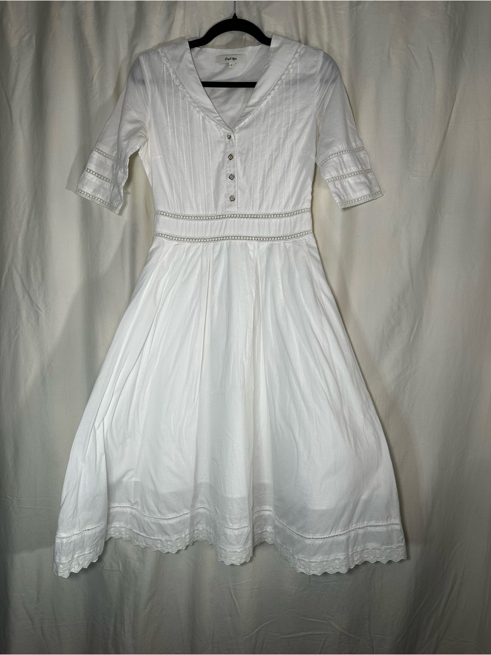 Simple Retro White Fiona Dress bridal embroidery vintage feminine cottagecore - Picture 4 of 10